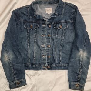 Jessica Simpson Long Sleeve Classic Denim Jacket w/distressed Elbows Size Large